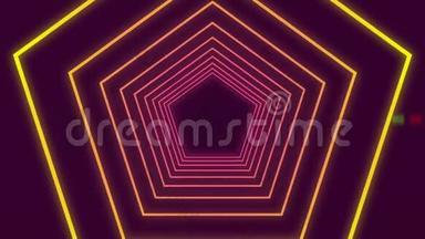 <strong>暗紫色</strong>背景上带有聚光灯的扭曲六角形轮廓隧道